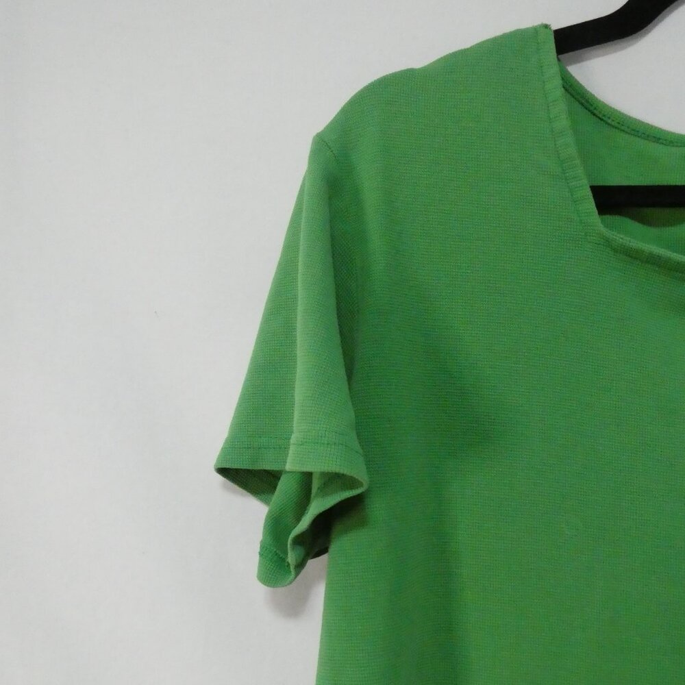 TALBOTS  Bright Green Square Neck Short Sleeve Cotton Tee - P2P 22" - Picture 3 of 13